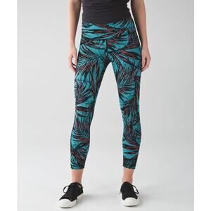 Lululemon High Times Blue Pink Leaf Ankle Leggings Active Tights Women's size 4
